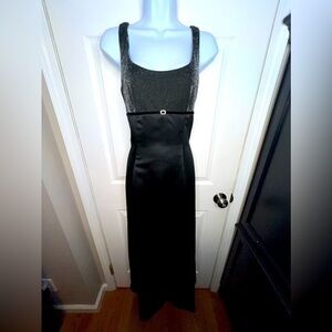 Vtg Y2K 90s De LARU by Shelia Yen Juniors 9/10 Black Satin Liquid Metallic Gown